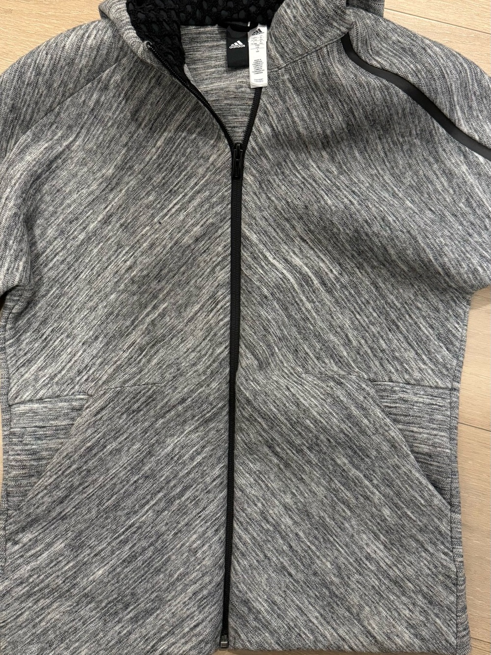 adidas Men’s Heather Gray Full‑Zip Performance Hoodie Jacket